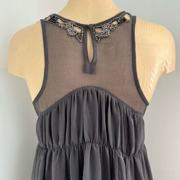 Y2K Vintage Zara Gray Grey Grunge Embellished Sparkly Cut Out Tank Dress Mini L - Picture 7 of 16